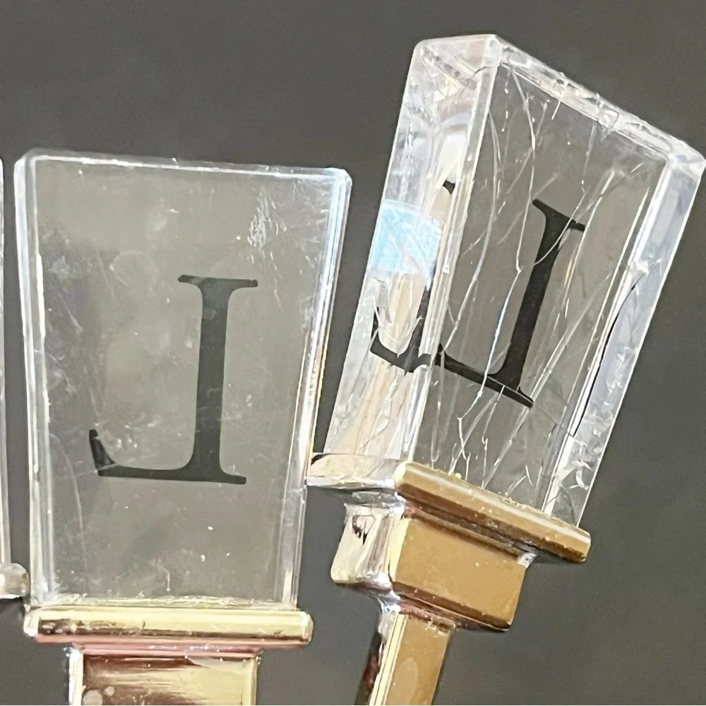Vintage Cocktail Appetizer Forks Picks Acrylic Handle “L” Logo Stainless Set 4x